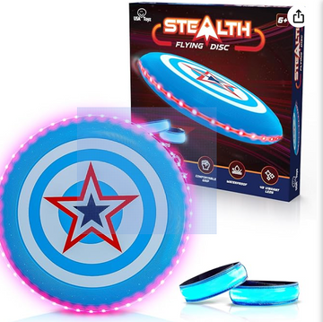 USA Toyz Stealth LED Flying Disc- Light Up Disc for Adults and Kids, 49 LEDs Glow in The Dark Disk, 2 LED Arm Bands, Sport Golf Ultimate Disc Outdoor Game Set, Waterproof Glow Hover Discs (Red/Blue)